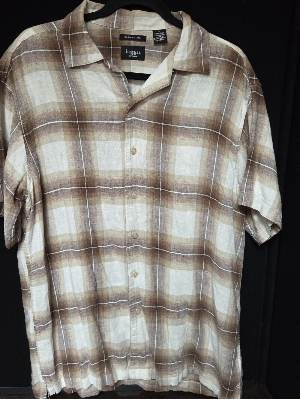 Hagar Washable Linen Mens Plaid Large Short Sleeve